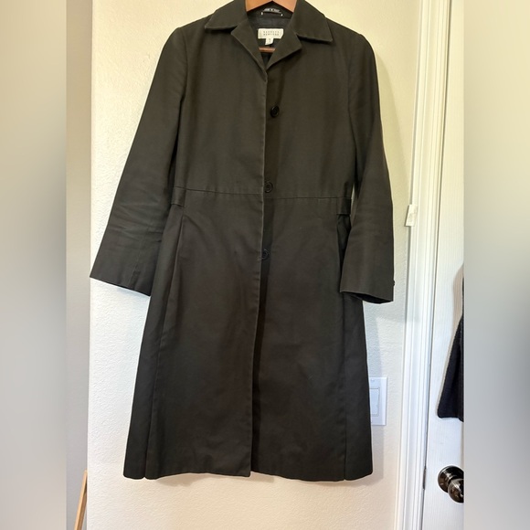 Barneys New York Made in Italy Black Long Streamlined Cotton Coat. Pockets - Picture 1 of 16